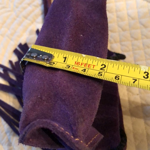 💜 Handmade Purple Suede mini crossbody fringe fold over front cute bag - Picture 10 of 10